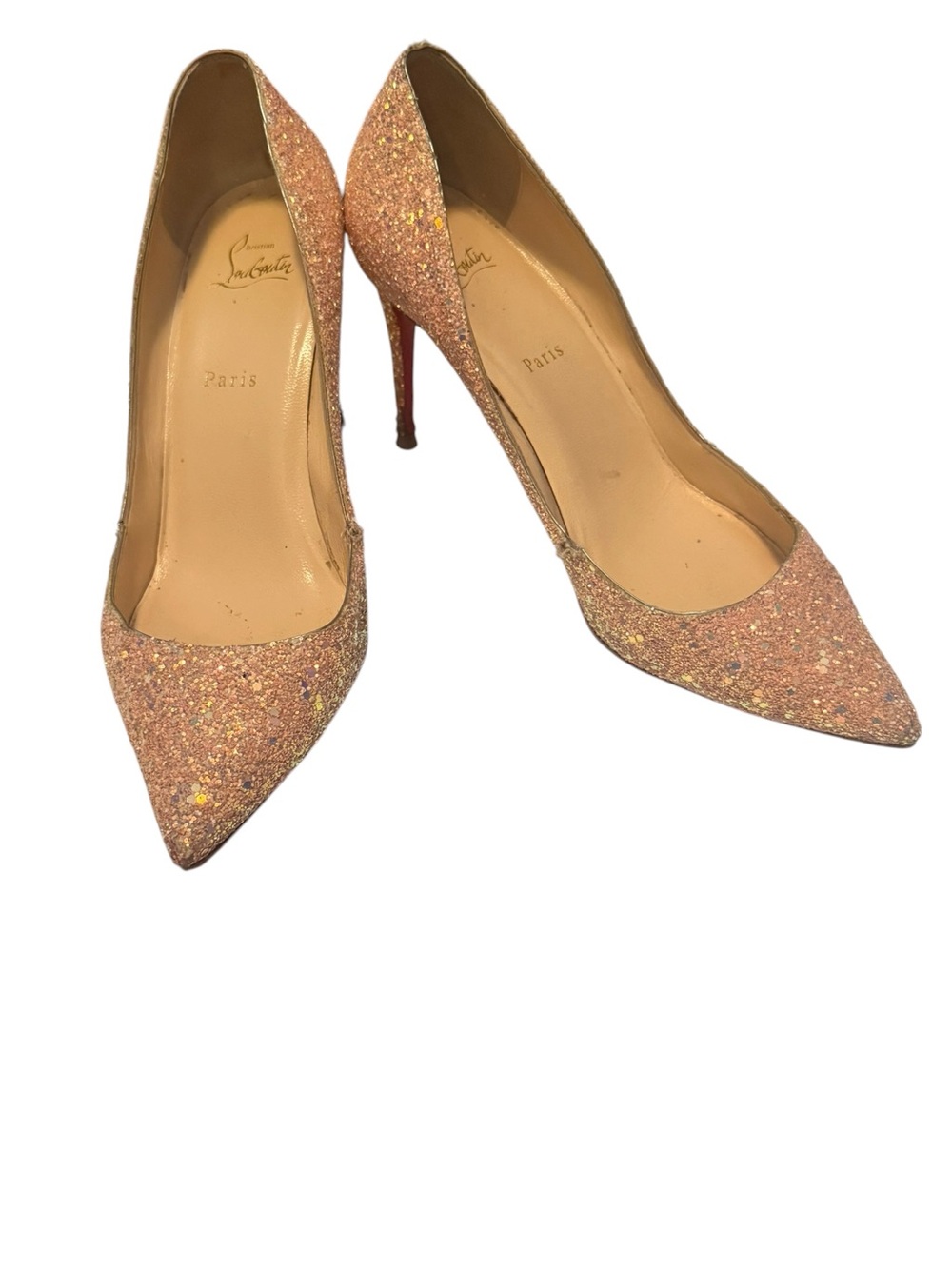 Christian Louboutin Rose Gold Glitter Pointed-Toe Stiletto Pumps